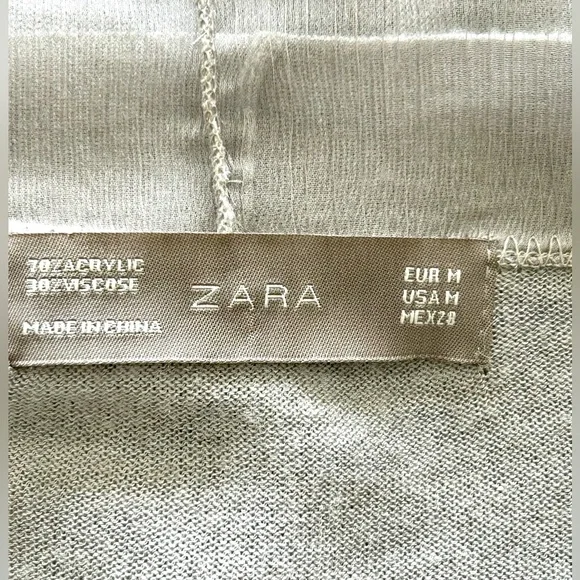 ZARA Grey Greige Cardigan with Silky Trim - M - Picture 6 of 7